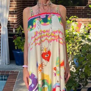 Gorgeous Multi-Colored Alemais Look-Alike Dress, Vintage in Size M, Fitted Bust